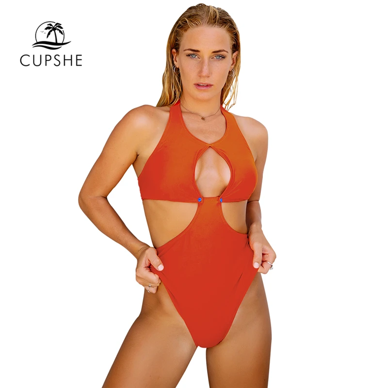 CUPSHE однотонный оранжевый Цельный купальник с вырезом в виде замочной скважины