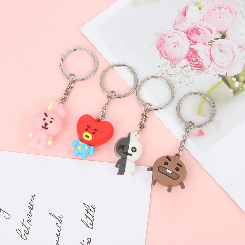 

8 Styles Bulletproof Youth League Keychain BTS Peripheral Bell Pendant Bag Cartoon PVC Three-Dimensional Soft Doll 4CM-6CM