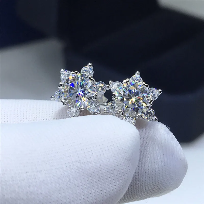 inbeaut 18K White Gold Plated Excellent Cut Total 1-2 ct D Color Pass Diamond Test Moissanite Star Stud Earrings 925 Silver Gift |