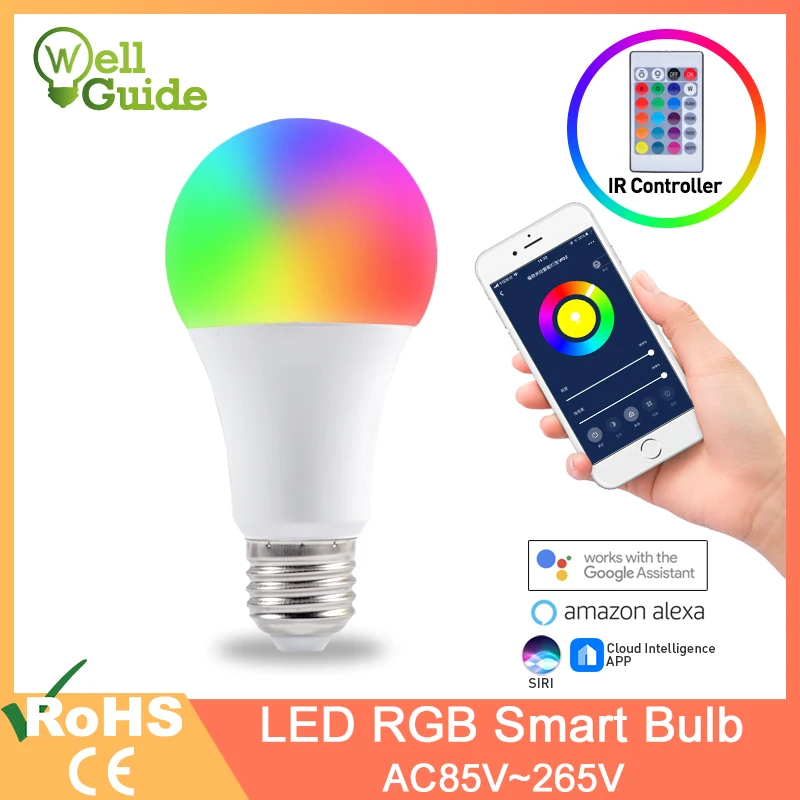 Светодиодная лампа E27 с регулируемой яркостью RGB умная 9 Вт 12 15 умный светильник Wifi