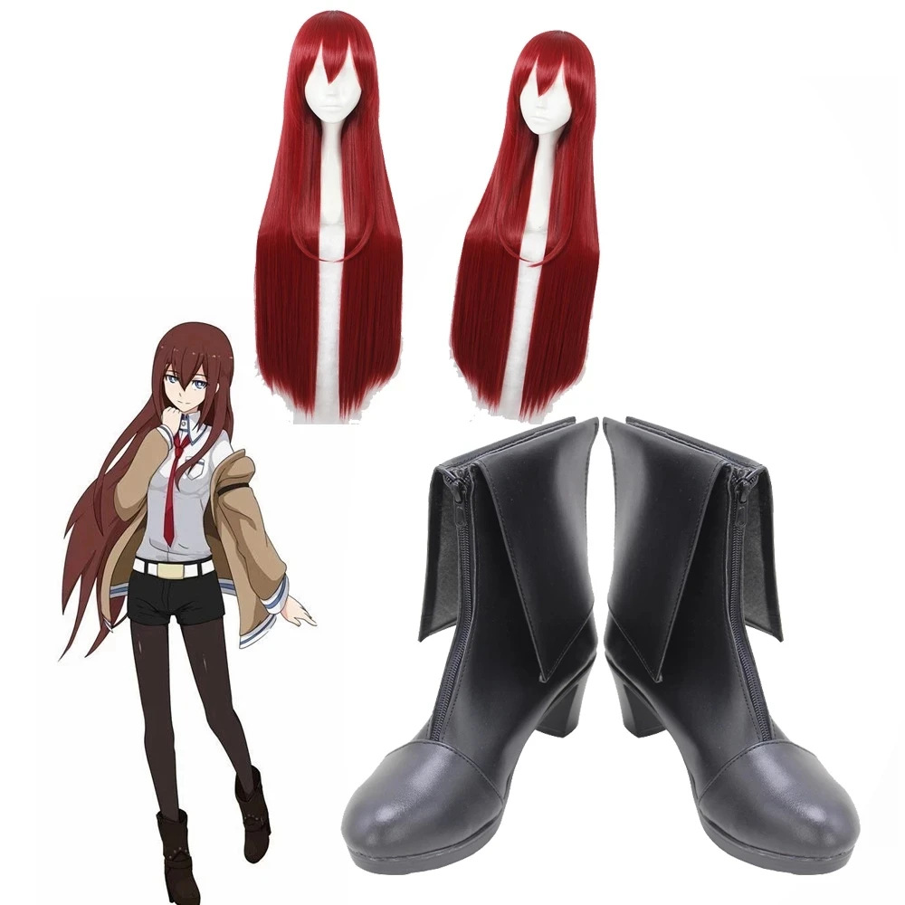

Туфли для косплея из термостойких синтетических волос Steins Gate Makise Kurisu Christina, длиной 100 см, прямые, Auburn, с бесплатным париком