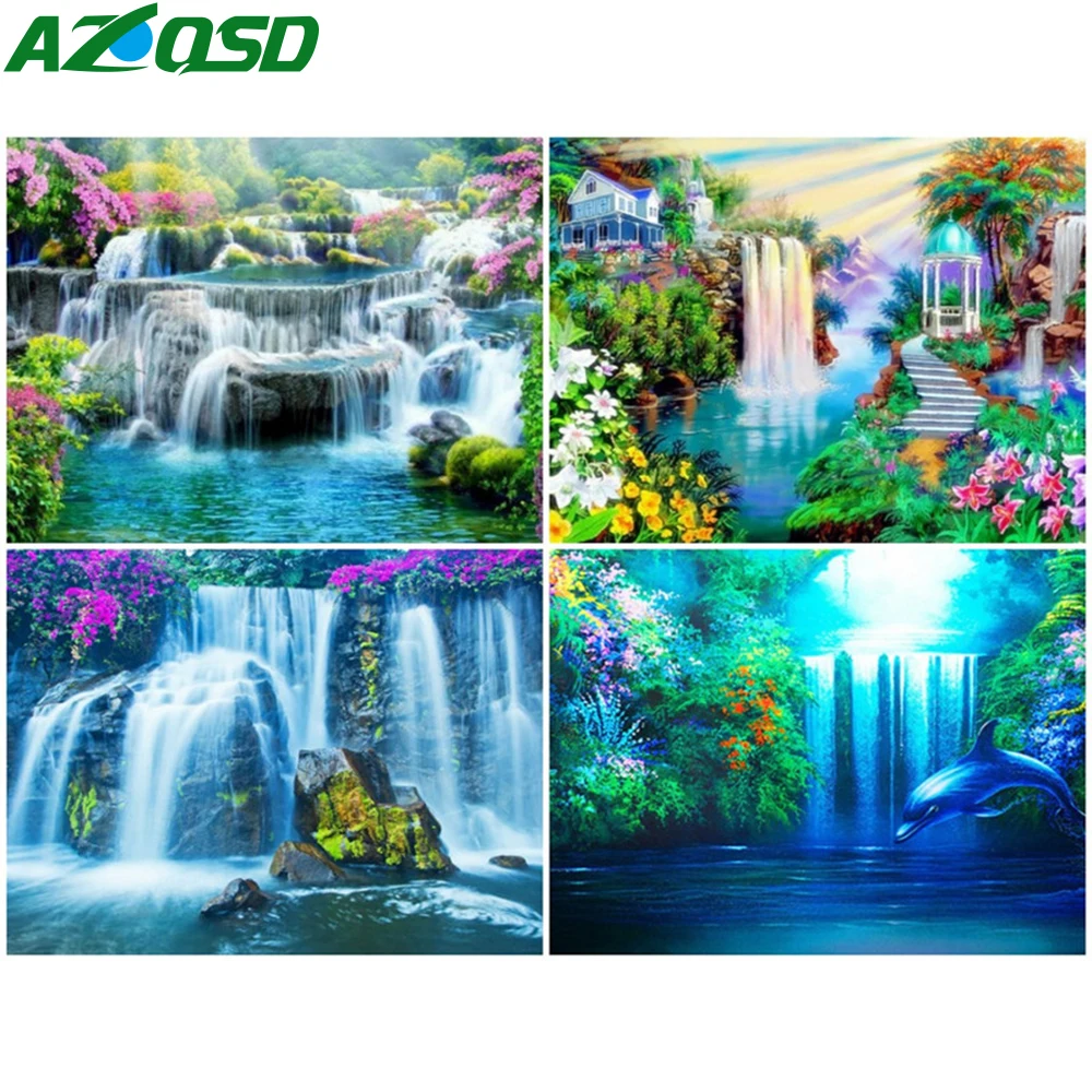 

Картина AZQSD по номерам, водопад, рисование на холсте, рамка «сделай сам», Раскрашивание по номерам, наборы пейзажей, современное настенное ис...