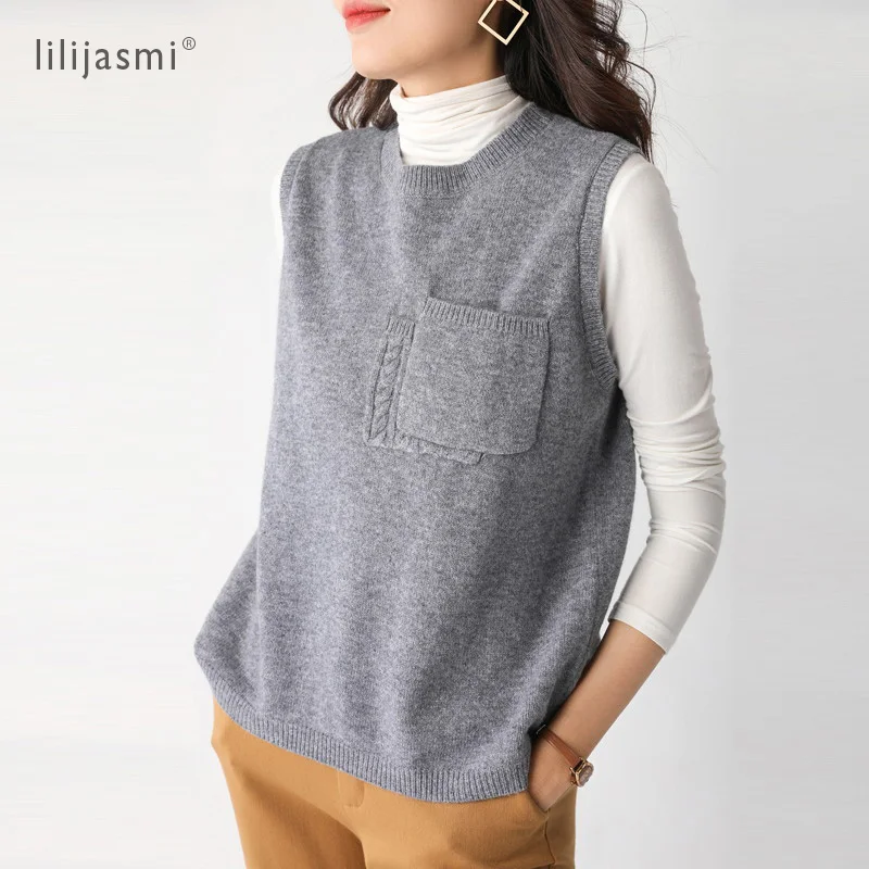  Представляет женский свитер с o-образным вырезом 100% шерстяное платье-майка 2020