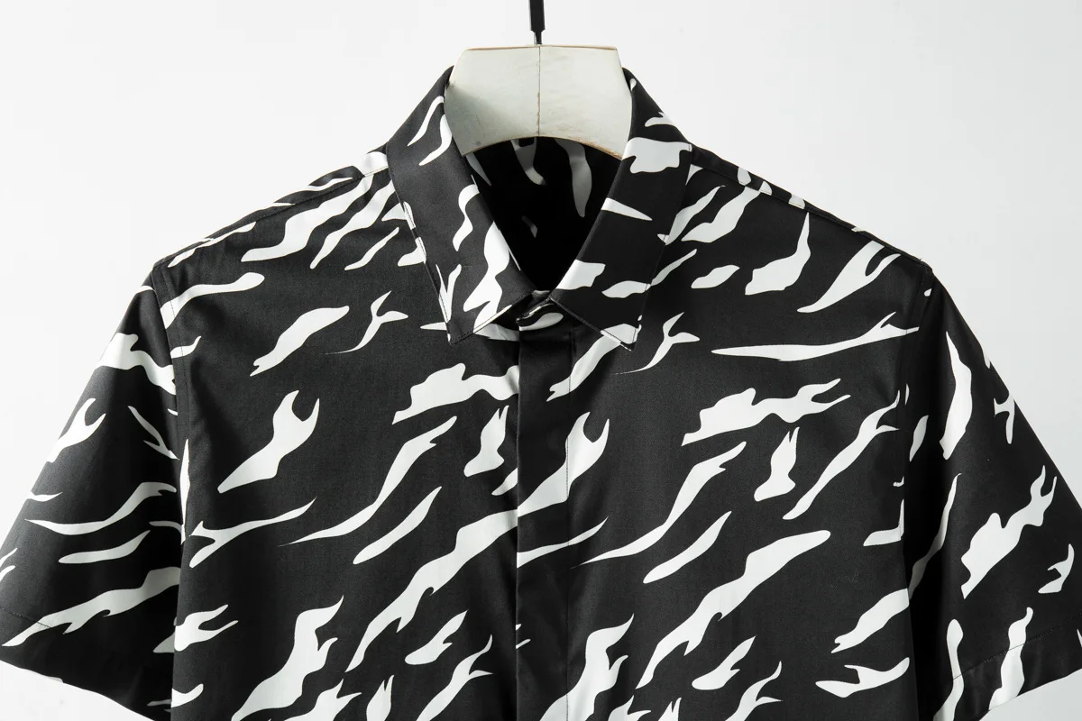 Мужская летняя рубашка с короткими рукавами и принтом цифр Camisa Masculina тонкие