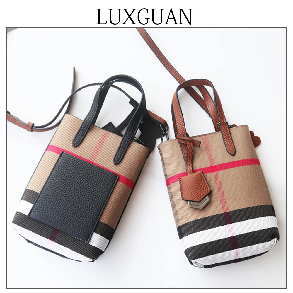 

2022 Fashion Small Plaid Canvas Women Shoulder Bag Mini Leather Female Tote Purse Luxury Daily Girl Phone Handbag With Handle
