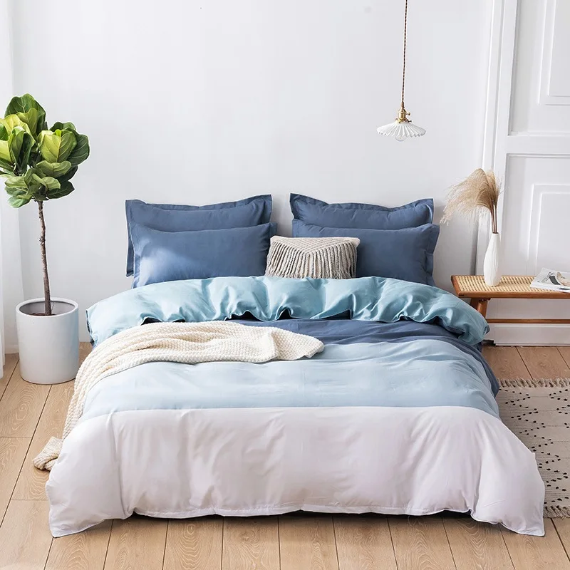 

2021 Simple Bedding Set Blue and White Stripe Home Bed Comforter Set Modern Full Size Bedclothes Set Luxury Home Textile