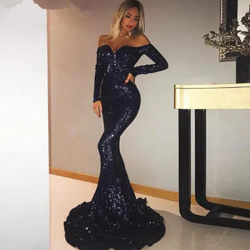 

Блестящие вечерние платья-русалки с V-образным вырезом и длинными рукавами, длинное платье для выпускного вечера из Дубая и Саудовской Арав...