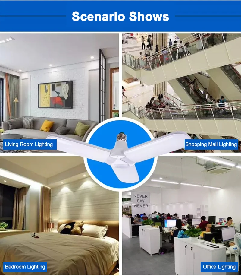 LED Bulb E27 No Flicker Foldable Fan Blade Lamps 45W/60W Ceiling Lights For Living Room Garage Lighting Energy Saving | Лампы и