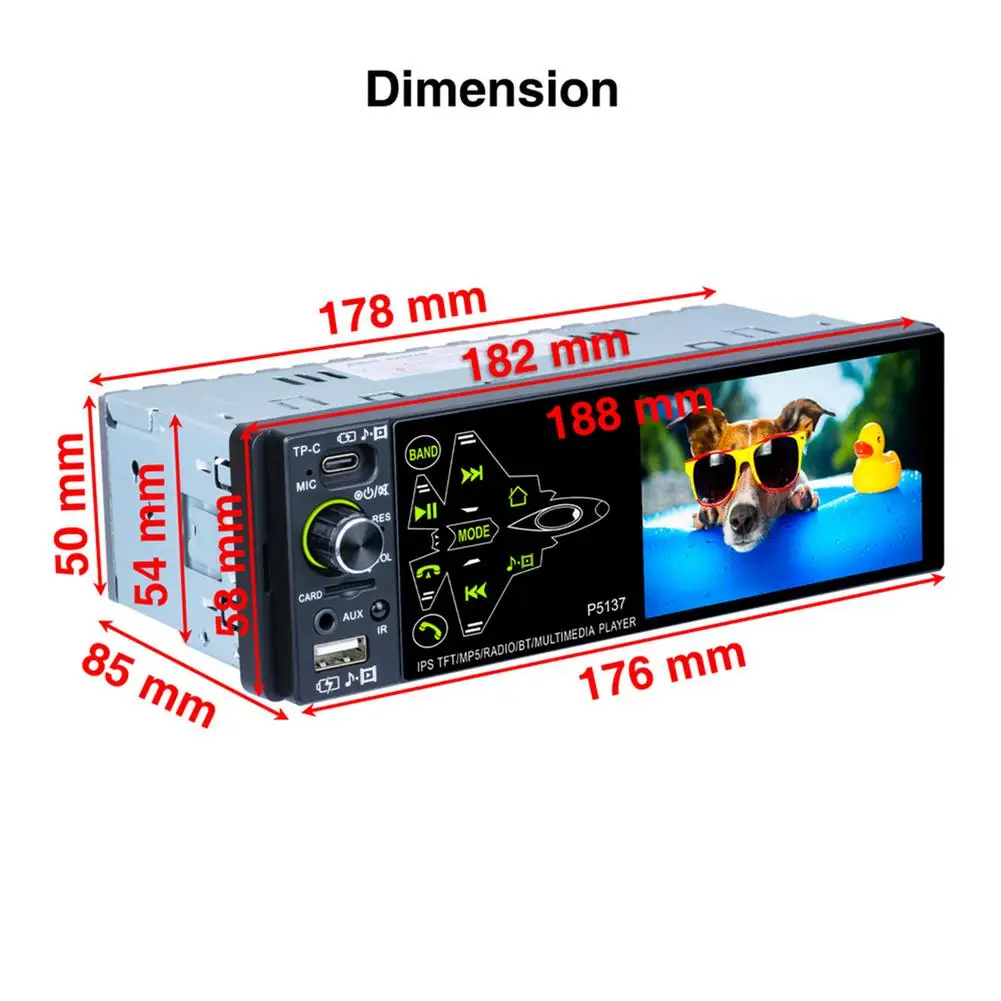 Автомагнитола с Bluetooth 1 Din 3 8 дюйма USB/AUX/TPC/RCA/TF-портом 4x50 Вт |