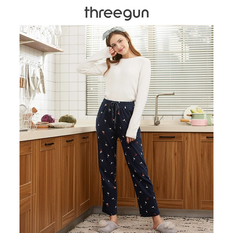 THREEGUN, Пижамный комплект для женщин, хлопок, осень, зима, Нью-Йорк, дизайн, принт, одежда для сна, костюм, мультфильм, длинный рукав, полный, для дома