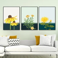 yellow chrysanthemum plant canvas painting typographic wall art poster and print picture for living room nordic home decor
