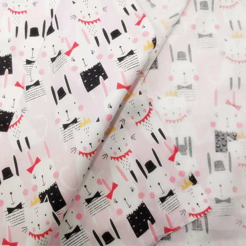 Саржевая ткань из хлопка с принтом розового кролика высококачественная чистого