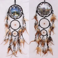 handmade dream catcher creative wall decorations wolf pattern indian dreamcatcher retro feather ornament home room hanging decor