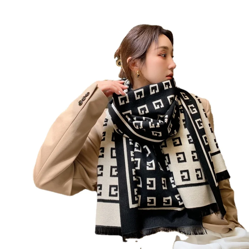 

Autumn and Winter Warmth and Thick Fashion Imitation Cashmere Shawl, New Jacquard Double-sided Imitation Cashmere Scarf Women