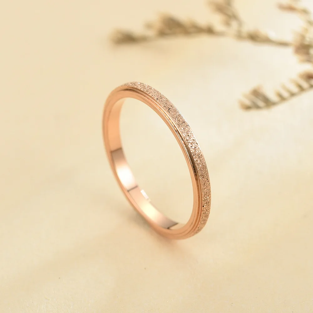 JHSL 2mm Frosted Rings for Women Small Mini Rose Gold Color Stainless Steel Simple Fashion Jewelry US size 3 4 5 6 7 8 9 10 | Украшения и