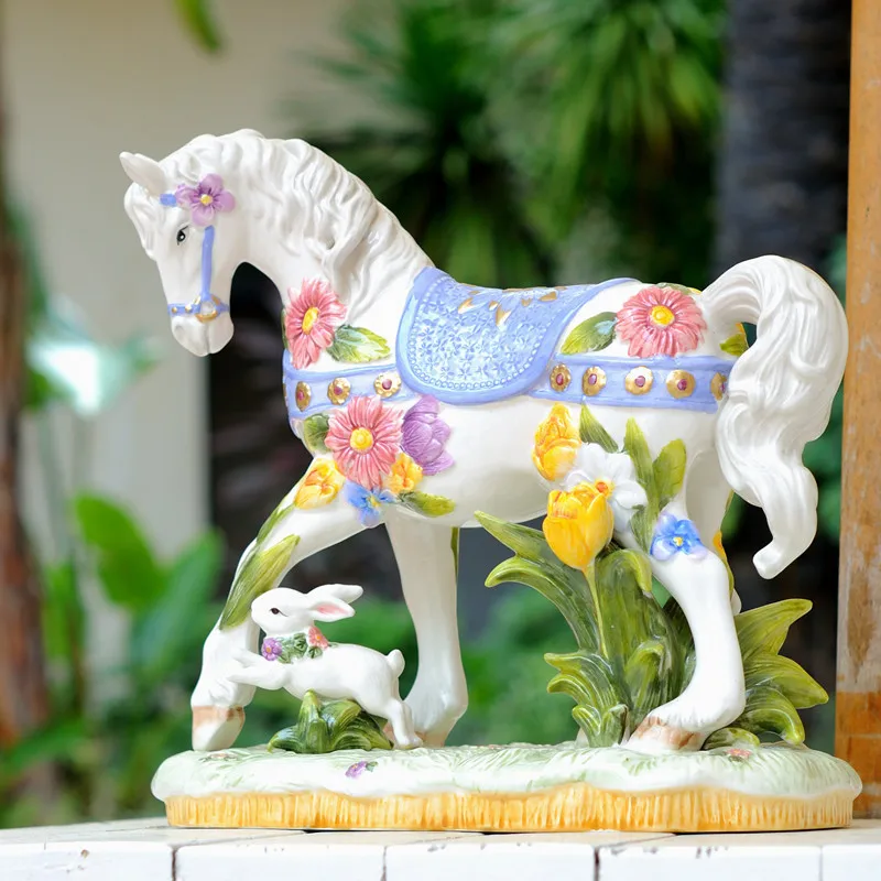 

Ceramic Horse Statue Home Decor Crafts Room Decoration Office Garden Ornament Living Room Porcelain Animal Figurines Sculpture