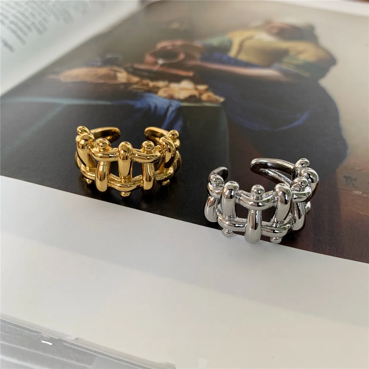 Модные яркие металлические кольца для женщин геометрические нестандартные