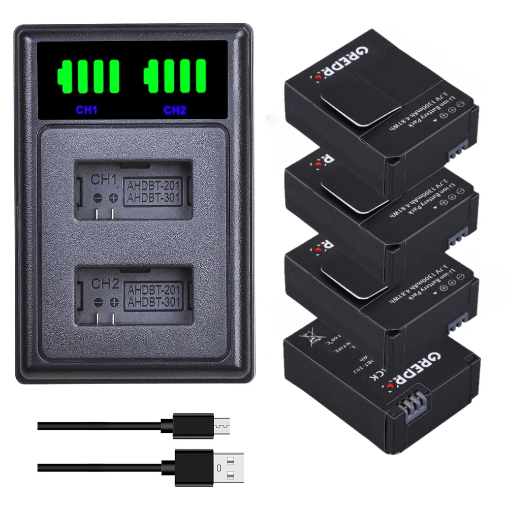 

Аккумуляторная батарея 1300 мАч-301 для 3, Hero 3 +, HD 3 с зарядным устройством 301 T302