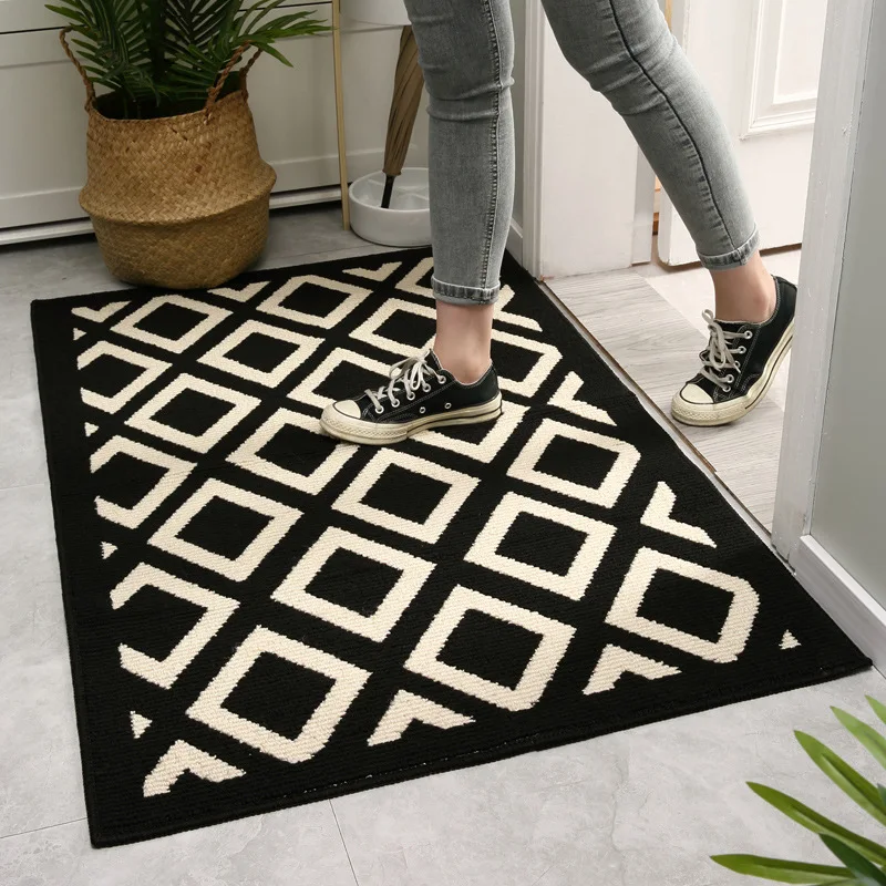 

Black and White Lattice Rhombus Entrance Door Mat For Bedroom Living Room Absorbent Kitchen Carpets Non-Slip Bathroom Floor Rugs