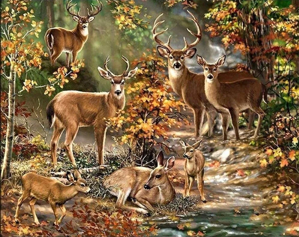 

Animal Cross Stitch Kits Herd of Deer in the Forest Needlework Embroidery Crafts 14CT Unprinted DIY Arts Handmade Home Decor