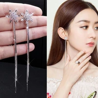 new korean fashion jewelry personality crystal tassel earrings double focus shiny bride pendant womens earrings wedding jewelry