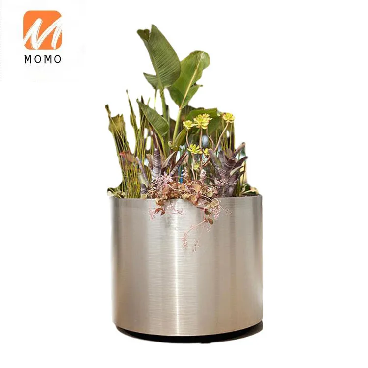 

big aluminum outdoor garden stackable gold metal cylinder flower planters plant pot