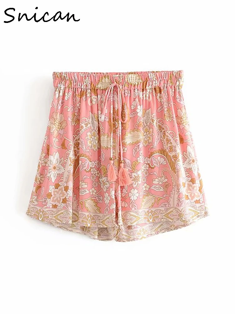 Женские богемные шорты с цветочным принтом Gypsy Boho летние эластичные кисточками и