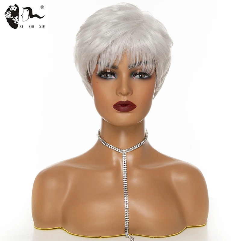 Женский синтетический парик серебристо-серый белый Омбре короткие Многослойные