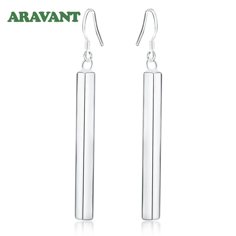

925 Silver Earrings For Women Fashion Long Bar Earring Wedding Jewelry