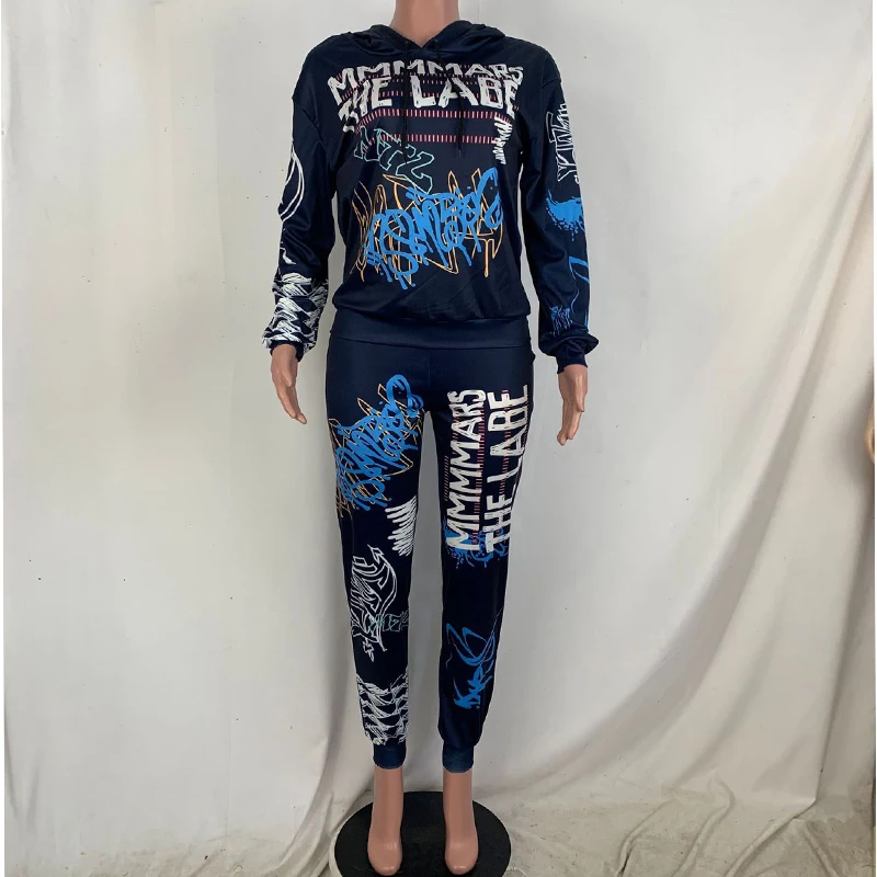 

Two 2 Piece Set Graffiti Streetwear Women Ladies Tracksuit Female Hoodies Sweart Pants Joggers Women Matching Sets Outfits