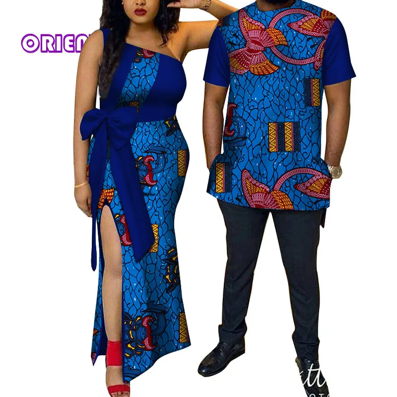 2 pcs african clothes for couples african dresses for couples Bazin Riche African Print men shirt and women dress WYQ114