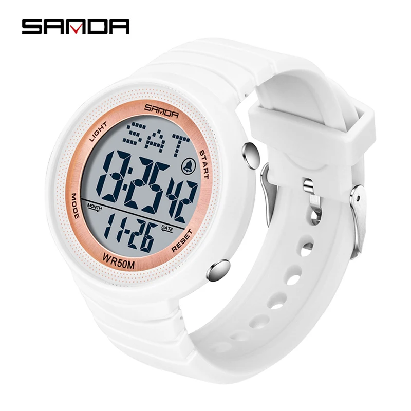 SANDA Watch 6022 Fashion Sport Women's Watches White 50M Waterproof Digital Watch for Girl Casual Wristwatch relogio feminino