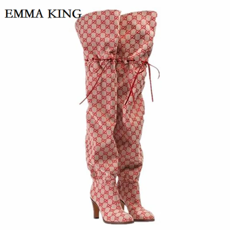 Emma king/классические женские ботфорты на высоком каблуке; женские Сапоги выше колена; пикантные женские сапоги; Botas
