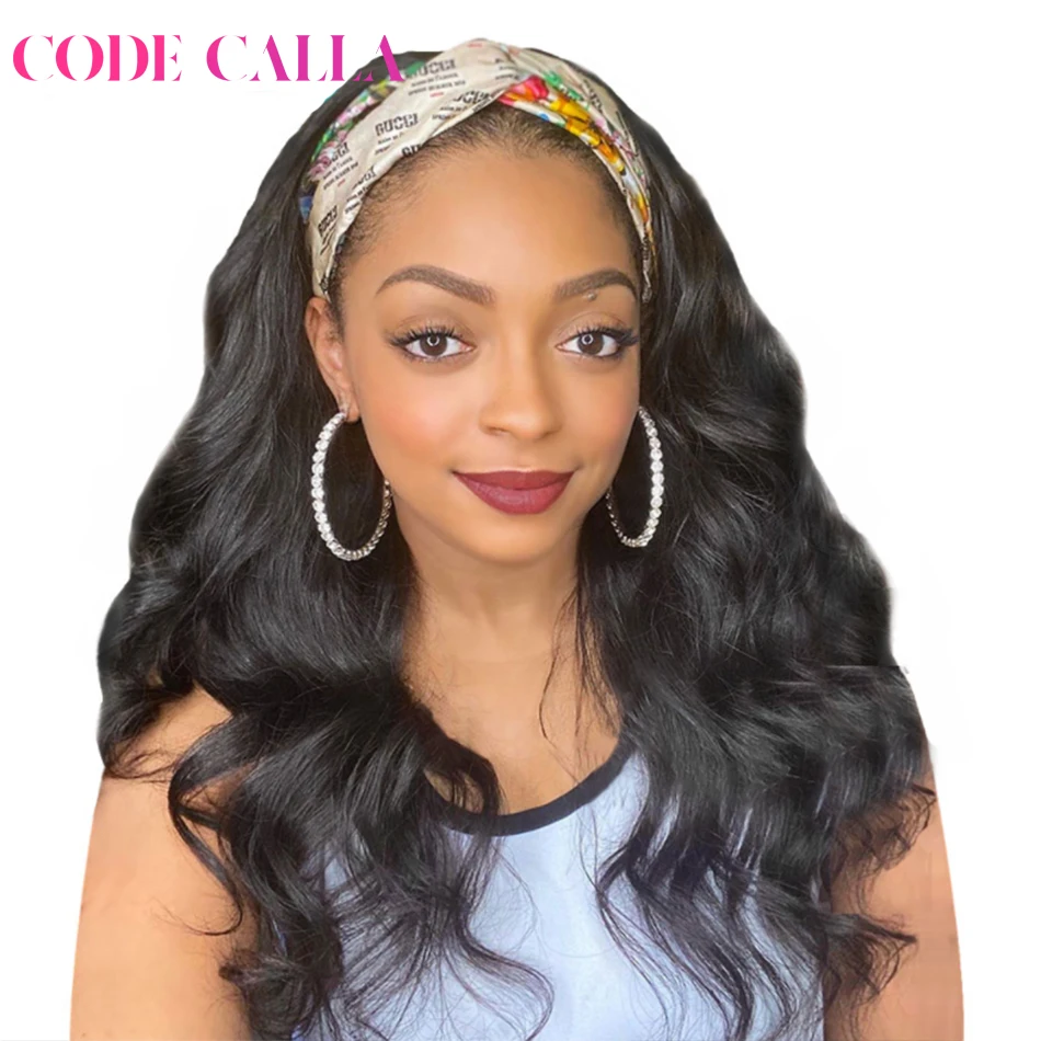 Code Calla Body Wave Headband Wig Human Hair Wigs For Black Women Brazilian Scarf No Gel Glueless Remy Curly | Шиньоны и парики