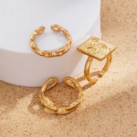 new gothic 3pcsset chain rings set for women gold geometric square coin knuckle ring jewelry finger accessories
