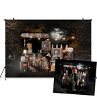 Фон для фотосъемки с изображением леса Луны ужасной ночи тишины деревьев вечеринки