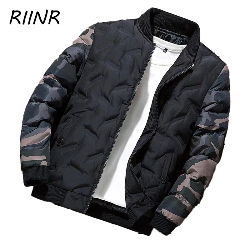 Riinr Новое хлопковое Стеганое пальто осень зима модная мужская камуфляжная куртка