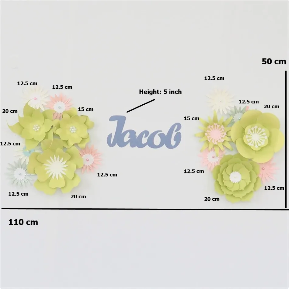 DIY Paper Flowers Set Name Sign Kit Nursery Wall Decoration Baby Shower Backdrop Girls Nursery Wall Flower Decor Fleur Drop Ship