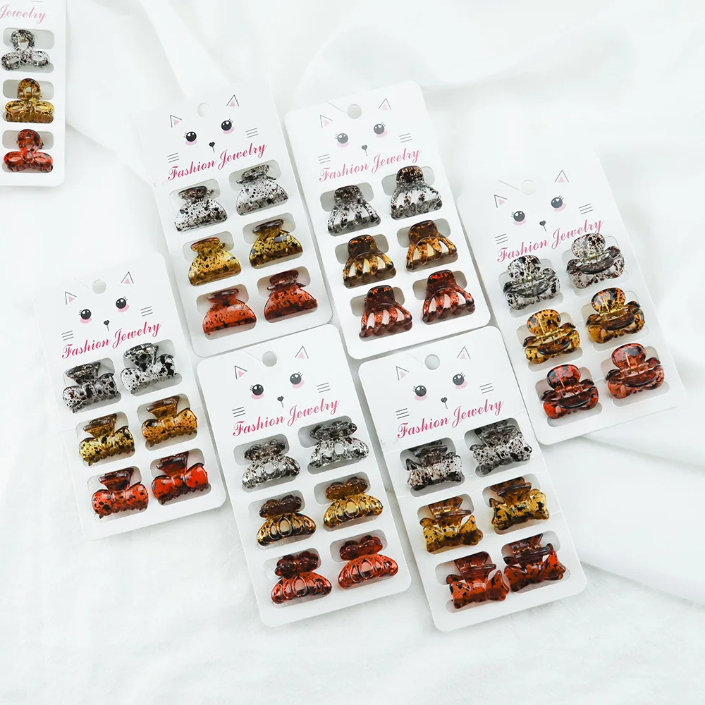 

New Flower Bow Small Crab Hair Claw Clip Women Cute Dot Leopard Brown Simple Plastic Barrette Clamp Hair Styling Hair Accessorie