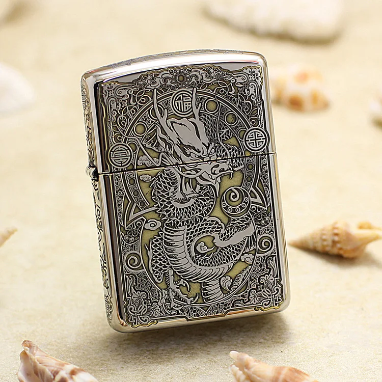 Оригинальная зажигалка Zippo медная ветрозащитная 3D с китайским драконом