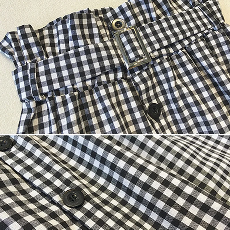 

Plaid Sashes Skirt + Tee Shirt Two Piece Set High Waist Slim Skirt Women Crop Top Summer Suit Korea Style Plus Size 4XL