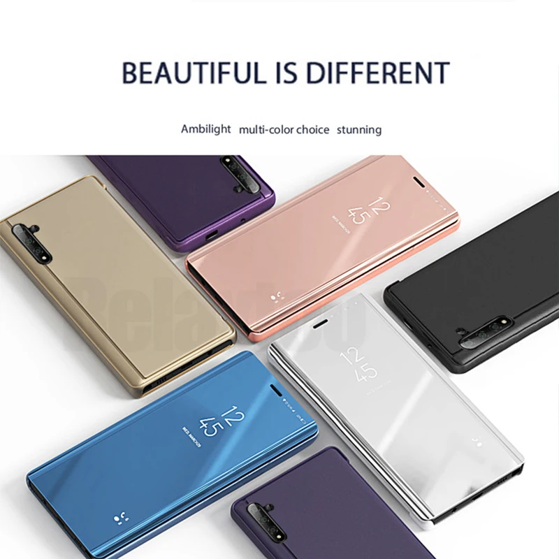 Зеркальный кожаный флип-чехол для samsung galaxy A50 A70 A30 A20 A20E A60 A40 A10 2019 чехол-подставка
