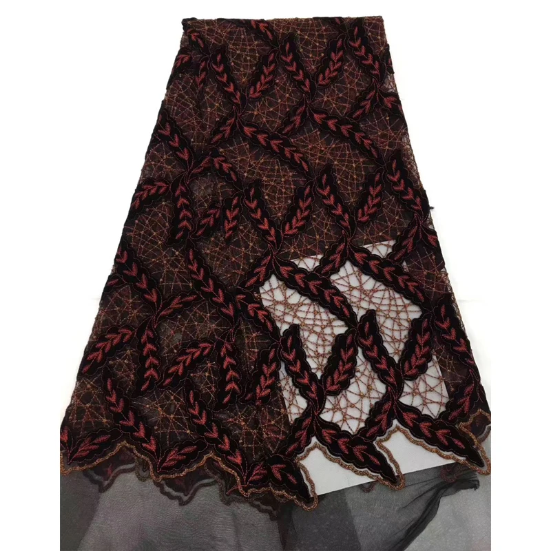 

Black Lace African Lace Fabric High Quality Leaves Stripe Embroidery Organza Mesh Polyester Fabrics For Party Temperament