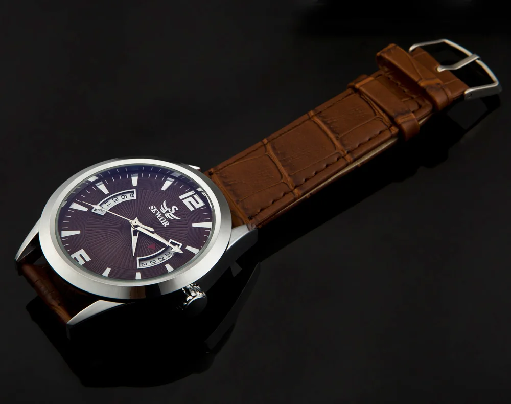 Мужские модные механические часы SEWOR с автоматическим заводом мужские кожаные Bnad