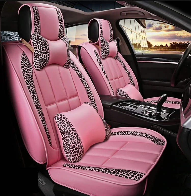 

Autocovers Car Seat Covers For Sudan SUV Durable Leather Universal Five Seats Full Set Cushion Mat For Car Leopard Series Coffee