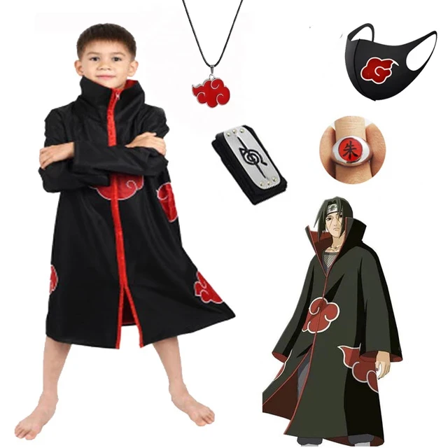 

Anime Akatsuki Cloak Cosplay Costume Adult Printed Kakashi Robe Headband Costume For Children