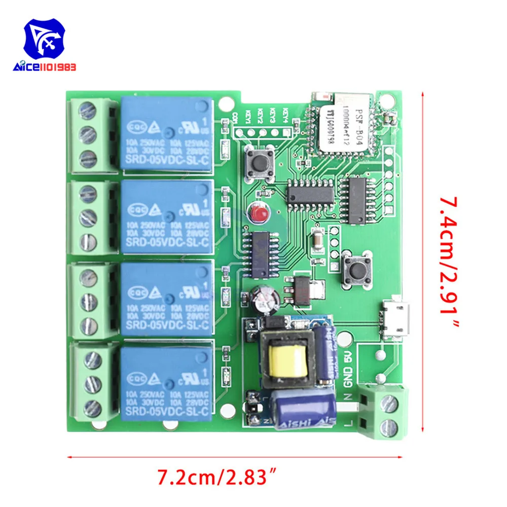 220V 4 wifi реле канала модуль с помощью приложения на телефоне Беспроводной дистанционного Управление WI-FI переключатель пробежку с встроенной функцией спуска затвора блокировки 433 м для смарт-Приспособления