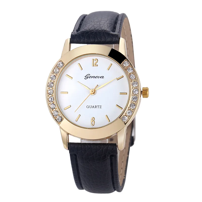 

Geneva Fashion Women Diamond Analog Leather Quartz Wrist Watch Watches BK