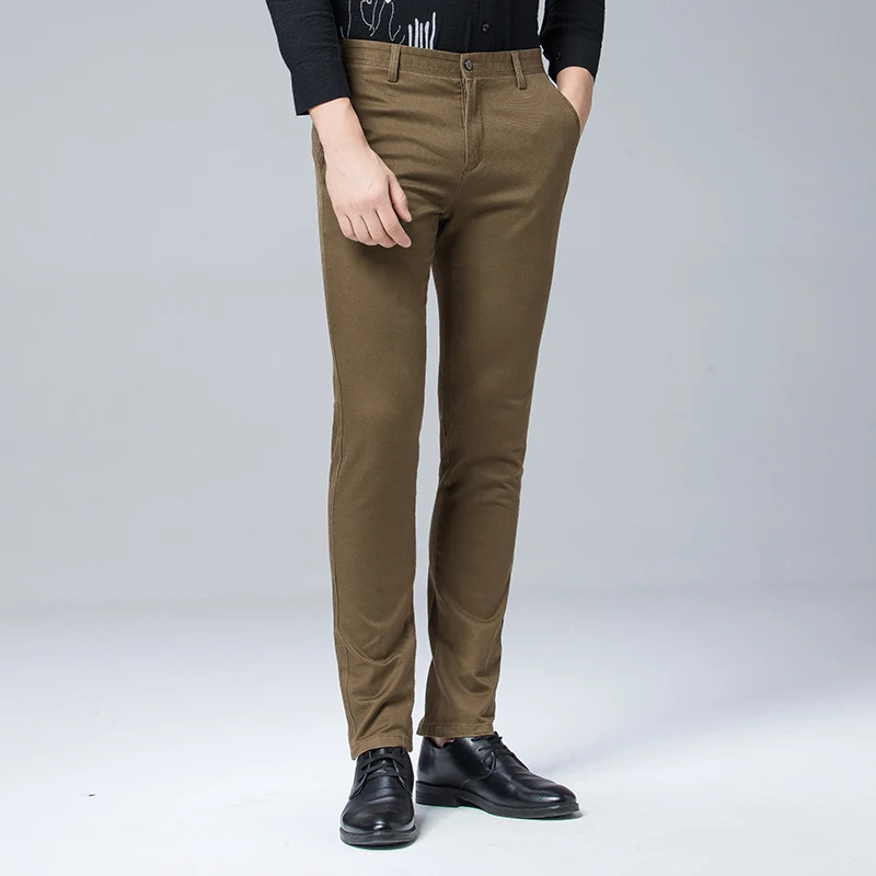 Мужские теплые брюки повседневные облегающие Чино высокого качества для