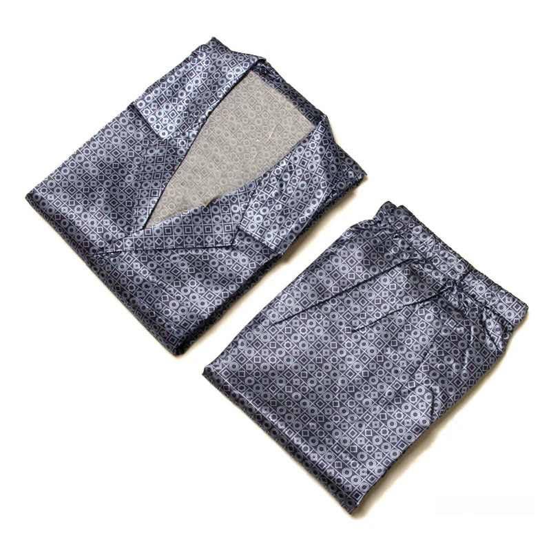 hombre\homme blue dot summer faux silk pajamas\pijama\pyjama sets satin oversize loose home\sleepwear for herren\lover\men\uomos | Мужская